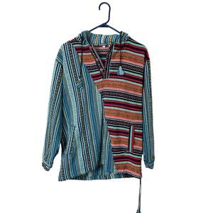 Earthbound Trading Co Womens Hoodie Sweatshirt Colorful Aztec Tasseled Large